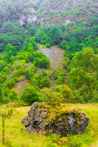 Mountain cliffs rocks boulders in Utladalen Norway beautiful norwegian landscapes. photo