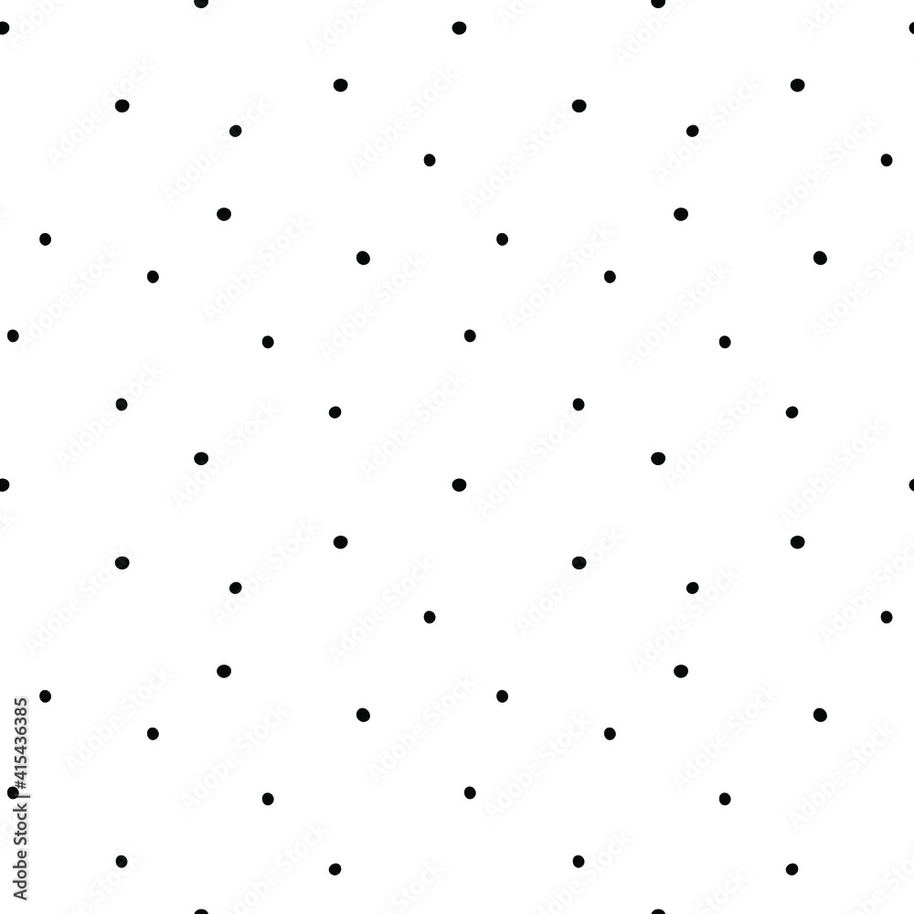 Polka dot seamless pattern.  Black doodle dots isolated on white background.