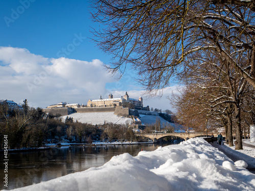 winter in wuerzburg walking by the castle near the Main