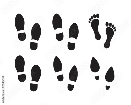 Collection of footprints shoes human walking and shoe sole feet footsteps people. Footsteps icon or sign for print, isolated on white background - vector design