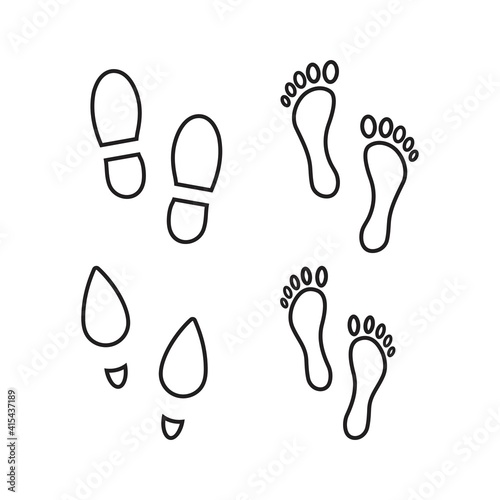 Collection of footprints shoes human walking and shoe sole feet footsteps people. Footsteps icon or sign for print, isolated on white background - vector design