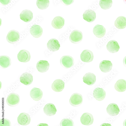 Seamless pattern with watercolor green round brush strokes
