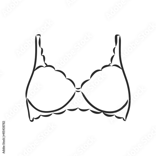 Hand Drawn Women's Bra Sketch Symbol isolated on white background. Vector lacy bra In Trendy Style. Woman's underwear hand drawing sketches elements