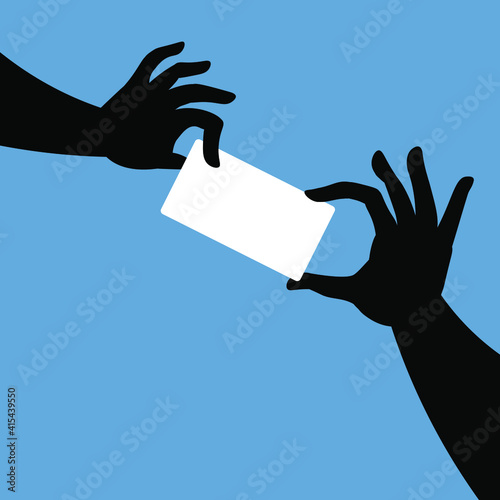 hand silhouettes with blank business card 