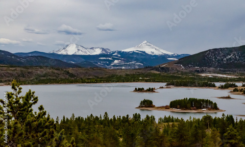 Snow-capped mountains in the background of a mountain lake in Utah  nature US