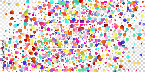 Carnival Confetti Explosion Vector Background. Colorful Circles, Bubbles, Shine Decoration.