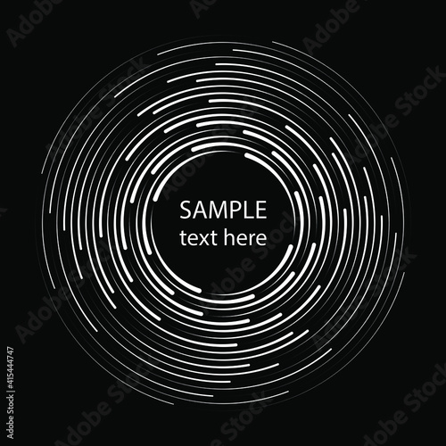 White concentric speed lines in vortex form. Vector illustration. Design element for technology round logo, striped border frame, blackout tattoo, prints, monochrome pattern and abstract background
