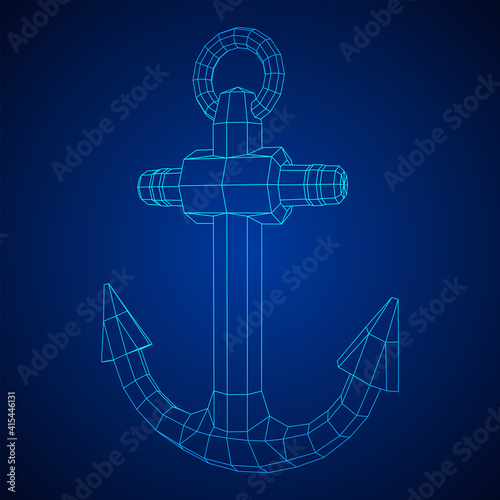 Nautical sea anchor for vessel ship. Wireframe low poly mesh vector illustration
