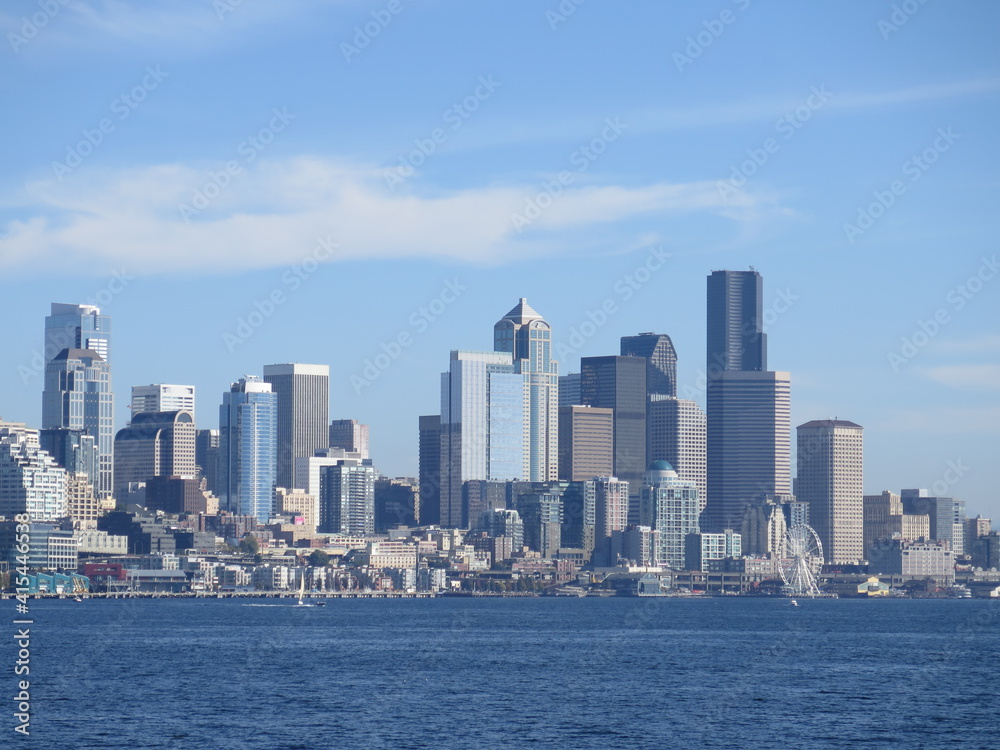 the Seattle cityscape from a boat, Washington, USA, October