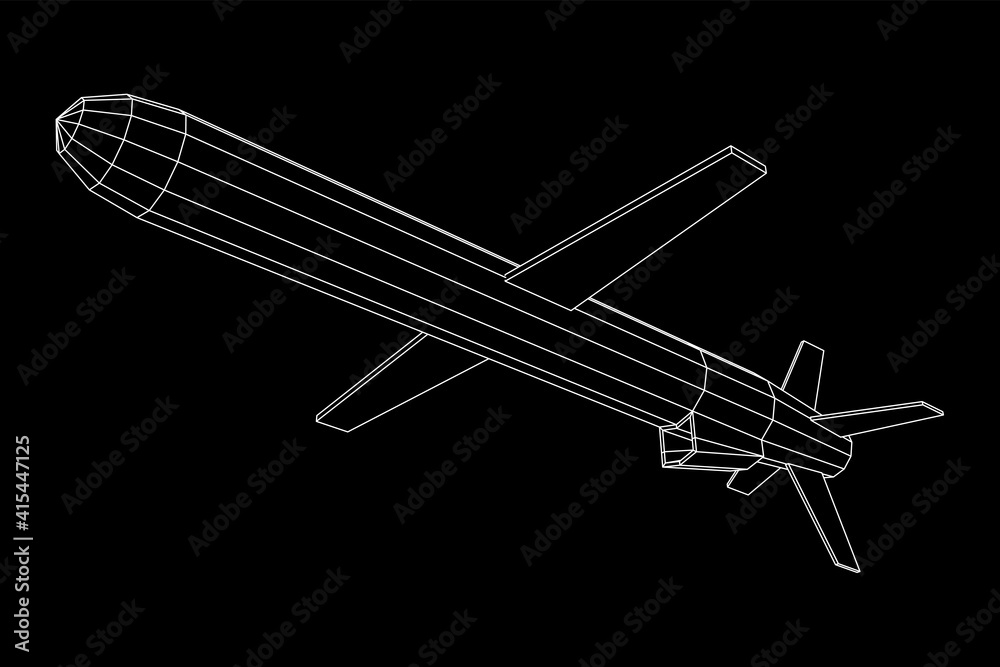 Flying supersonic cruise missile. Wireframe low poly mesh vector illustration