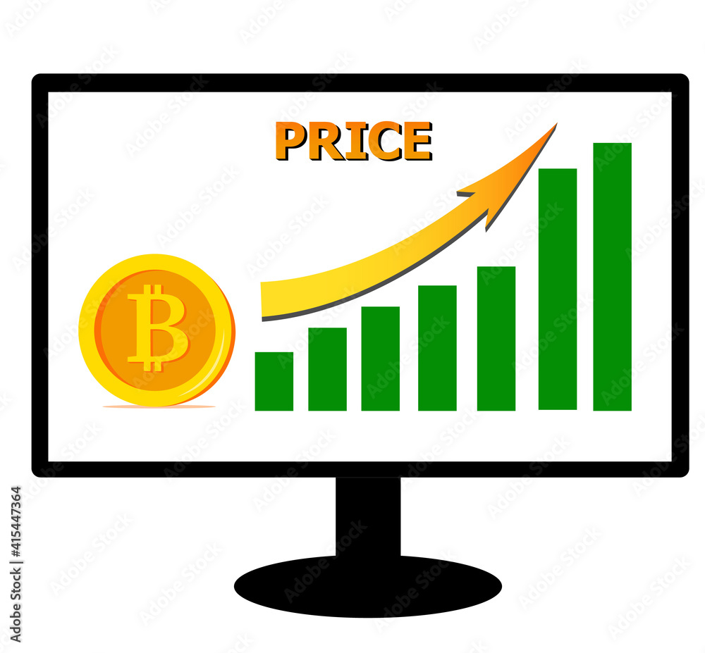 Bitcoin, digital currency, Increasing the value of bitcoin. Digital money market, investment, finance, and trade. Flat vector illustration of computer and money. Bitcoin, digital currency, Increasing the value of bitcoin. Digital money market, investment, finance, and trade. Flat vector illustration of computer and money.