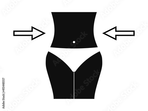 Shapely slimming waist icon. Beautiful black slim figure with arrows pointers to sides healthy diet and fitness guarantee sensuality beach vector summer.