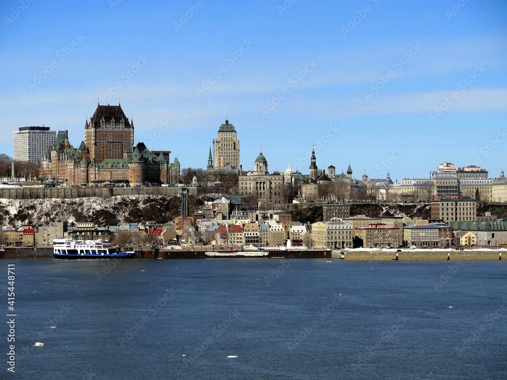 the view of Quebec City with the Chateau Frontenac, Canada, April