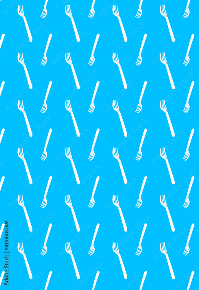 Vertical pattern with white disposable forks on a blue background. Vertical pattern with white disposable forks on a blue background.