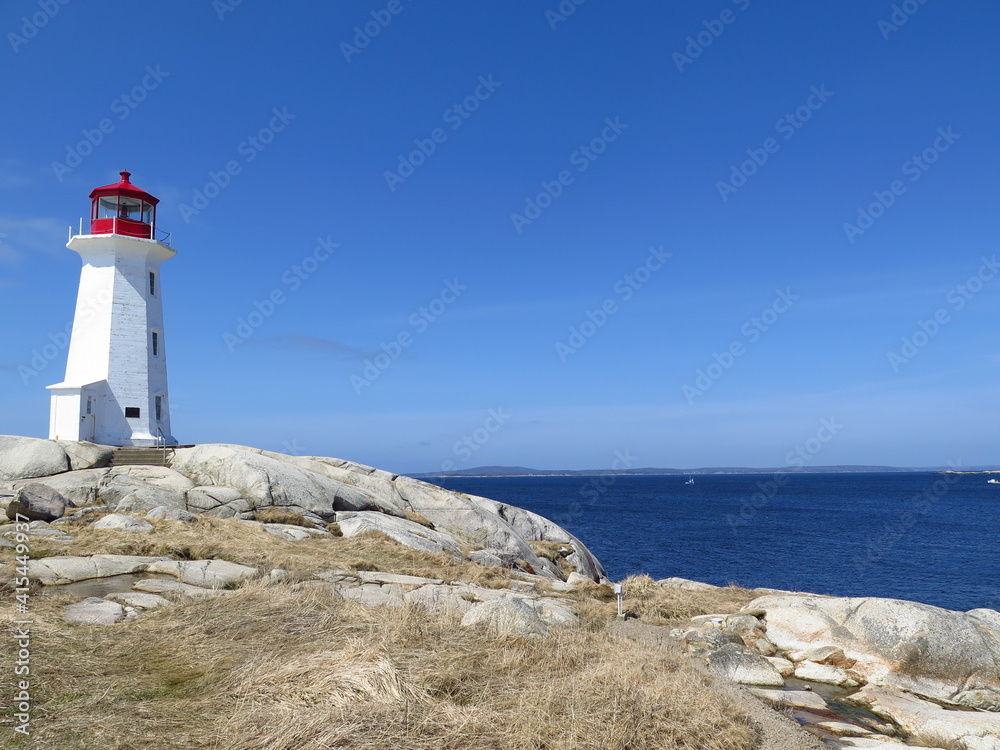 the lighthouse at Peggys Cove in Halifax, Nova Scotia, Canada, April