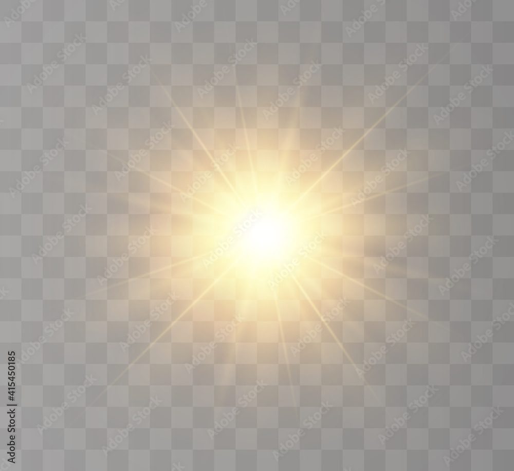 The bright sun shines with warm rays, vector illustration