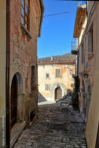 An alley between the old stone houses of Sassinoro  a medieval village in the province of Benevento.