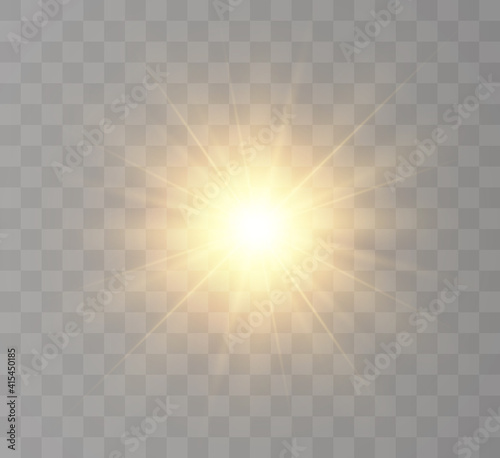 The bright sun shines with warm rays, vector illustration