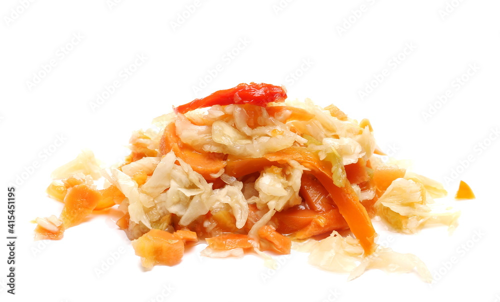 Pickled sour vegetables mix salad, carrot, cabbage, paprika and cucumber background, winter stores Pickled sour vegetables mix salad, carrot, cabbage, paprika and cucumber background, winter stores