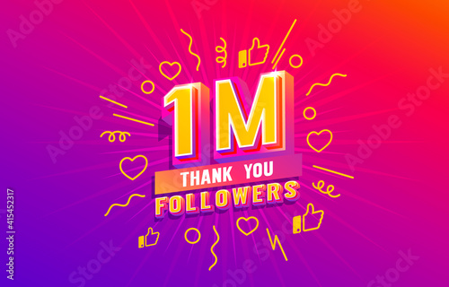 Thank you 1 million followers, peoples online social group, happy banner celebrate, Vector