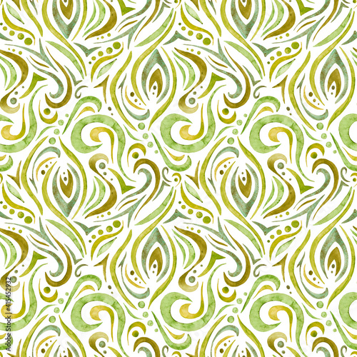 Hand-drawn waves seamless pattern on a dack background. Abstract watercolor background in a diamond pattern