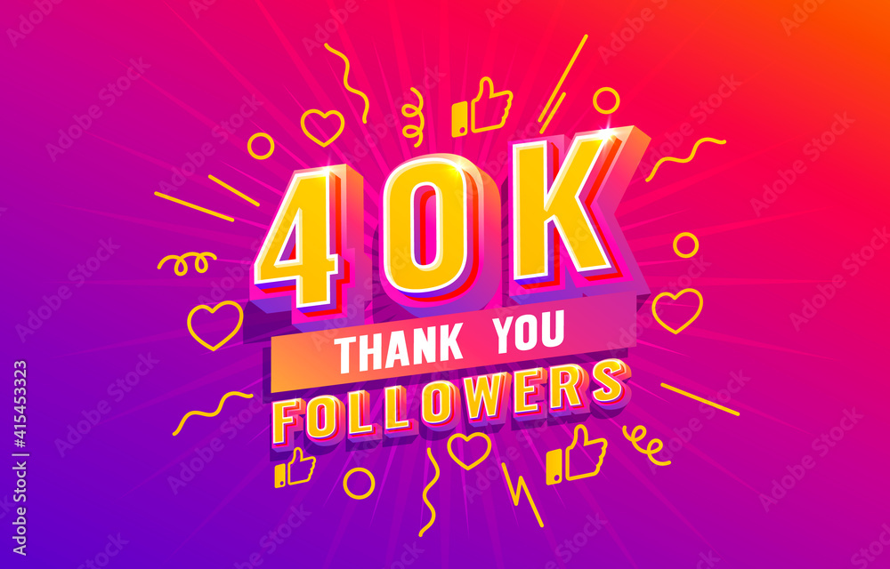 Thank you 40k followers, peoples online social group, happy banner celebrate, Vector