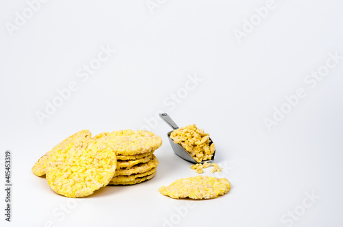 Corn cakes stack with small pieces of corn