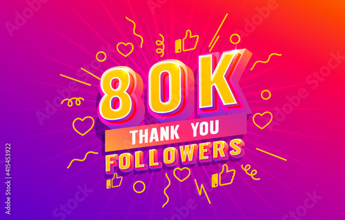 Thank you 80k followers, peoples online social group, happy banner celebrate, Vector