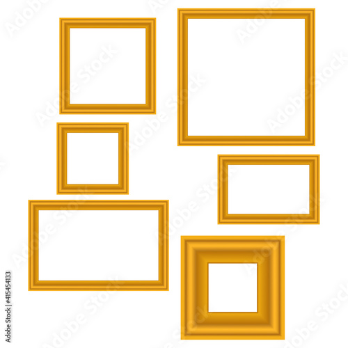 Set of squared golden vintage wooden frame for your design. Vintage cover. Place for text. Vintage antique gold beautiful rectangular frames. Template vector illustration.