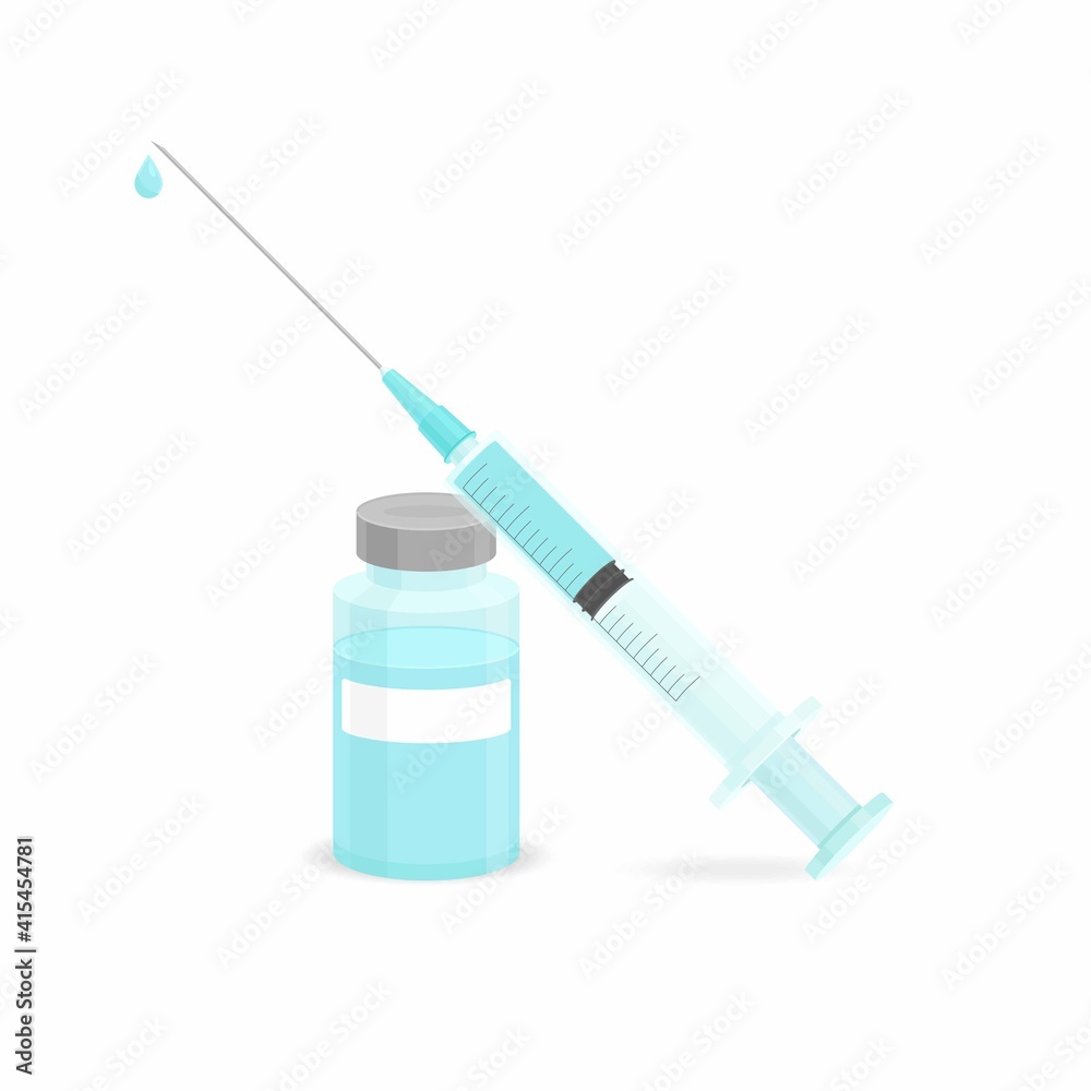 Covid-19 Coronavirus concept. Vaccine vial and syringe. Isolated icon. Flat vector illustration Covid-19 Coronavirus concept. Vaccine vial and syringe. Isolated icon. Flat vector illustration