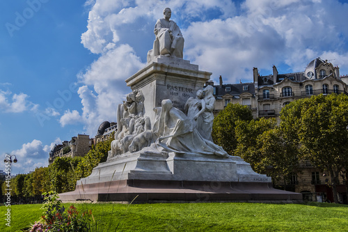 Fragment of Louis Pasteur monument. Marble monumental statue Louis Pasteur located in the center of the Place de Breteuil. Paris  France.