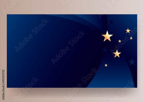 Horizontal abstract dark blue color template with golden graphic elements. Vector illustration.
