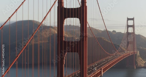 Close Up of the Golden Gate Bridge Aerial Pan Around Shot