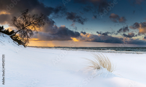 Beautiful winter see landscape without people, panorama, Sobieszewska Island Baltic See