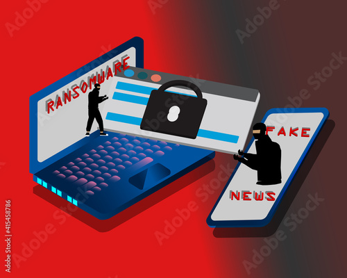 Ransomware malware wannacry risk symbol hacker cyber attack concept computer virus NotPetya Spectre Meltdown infection infographic. Vector online hacker risk.