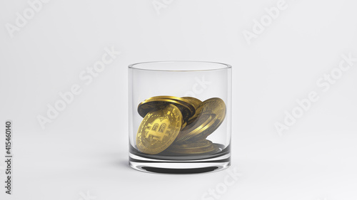 Bilde på lerret Gold coins fall into a glass goblet.