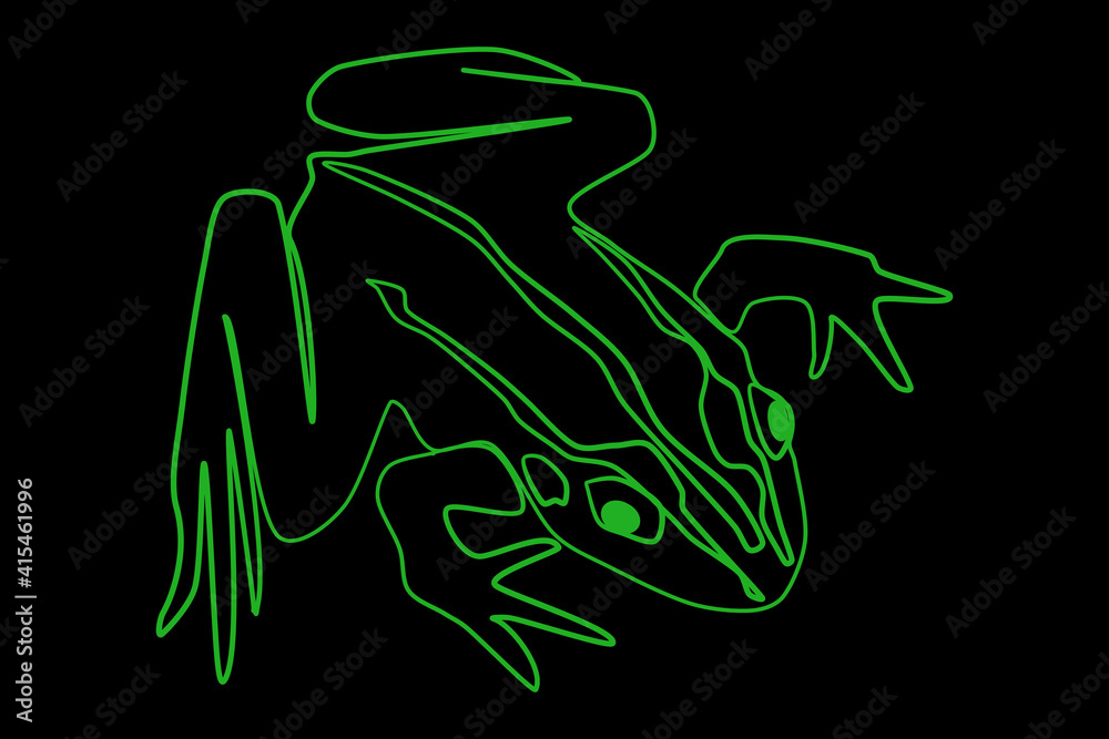 Glowing neon green lines Frog icon isolated on black background Glowing neon green lines Frog icon isolated on black background