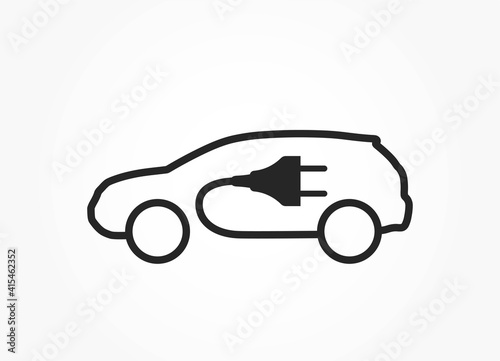 electric car line icon. eco transport symbol. car and electric plug. isolated vector image photo