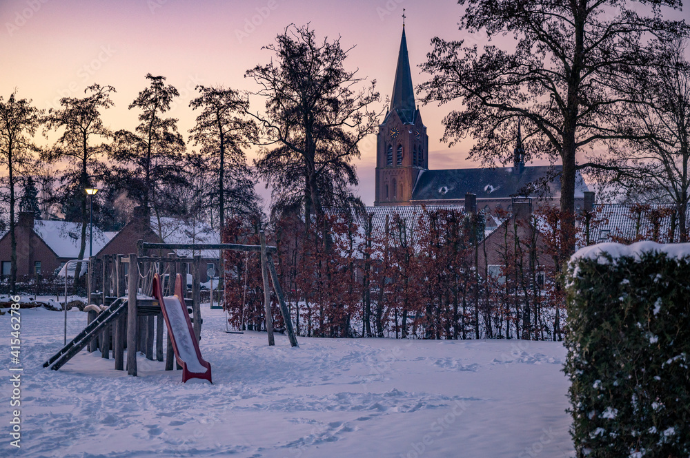 Sunrise in a small dutch town during winter Sunrise in a small dutch town during winter