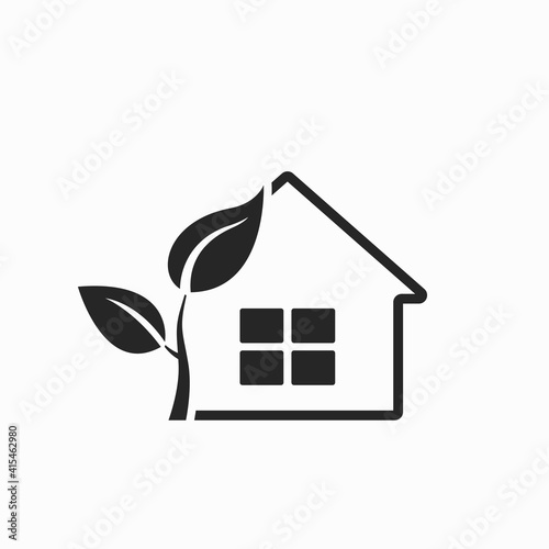 eco friendly home line icon. environment and eco building symbol. house and abstract tree