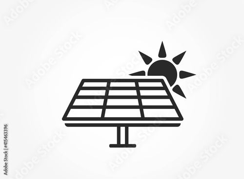 solar energy line icon. solar panel with sun. solar power, sustainable, renewable and alternative energy symbol