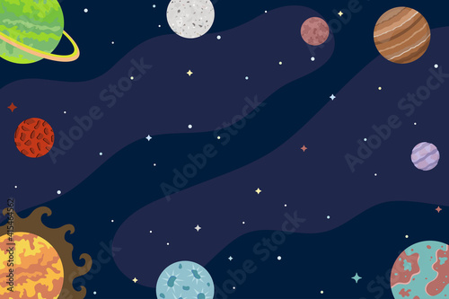 Space background. Abstract planets, universe, cosmos, interstellar travels. Vector illustration.