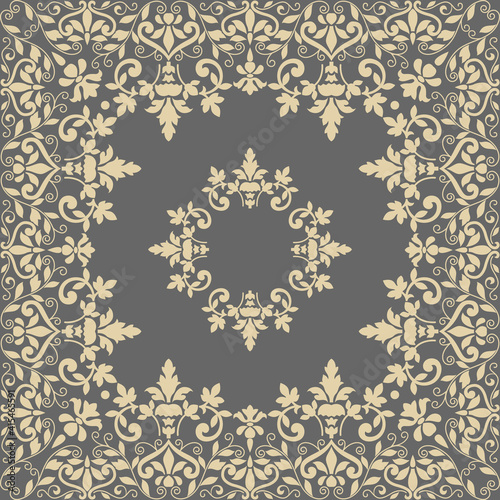 Damask frame with medallion, seamless, victorian, greek