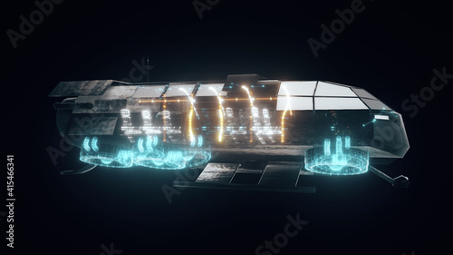 3d rendered illustration of Futuristic Flying Transport Shuttle Hud Hologram. High quality 3d illustration