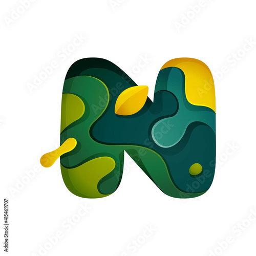 Paper cut letter N logo. Layer carving style effect icon.