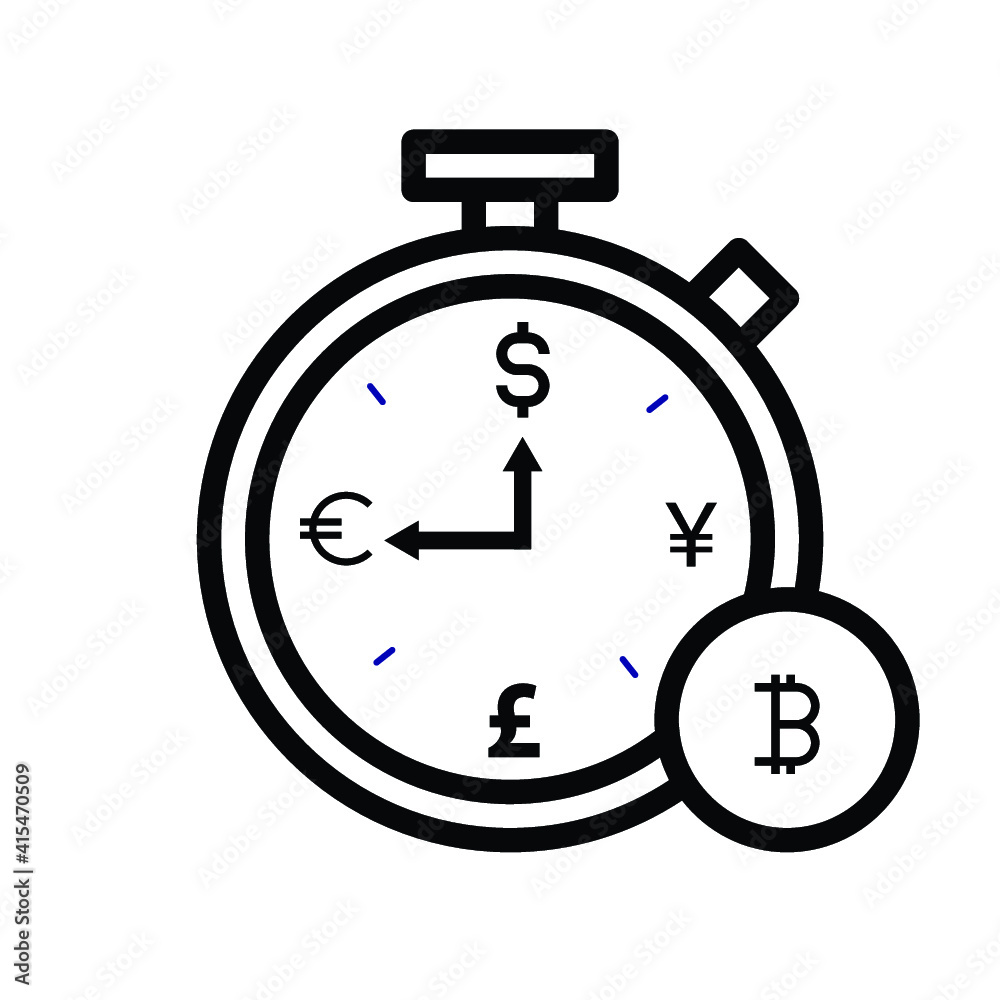 Money time icon. Earn time icon blue isolated vector illustration Money time icon. Earn time icon blue isolated vector illustration