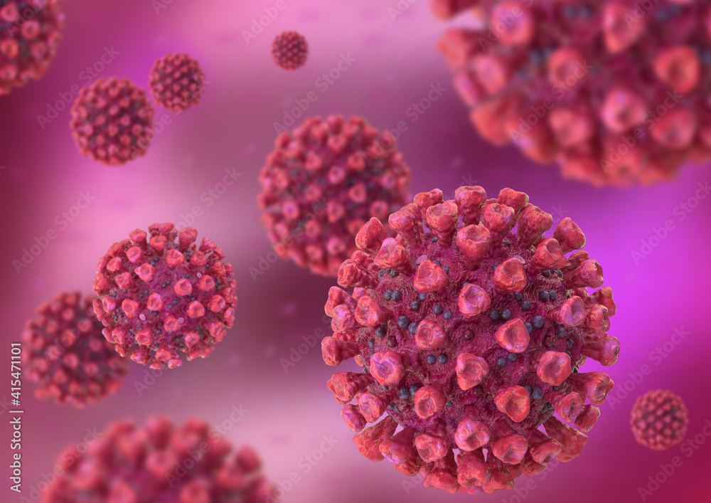 Coronavirus bacteria in the bloodstream, close up of the virus particle, floating in the body. Microscopic image of Covid-19, an illustrative image of the virus. 