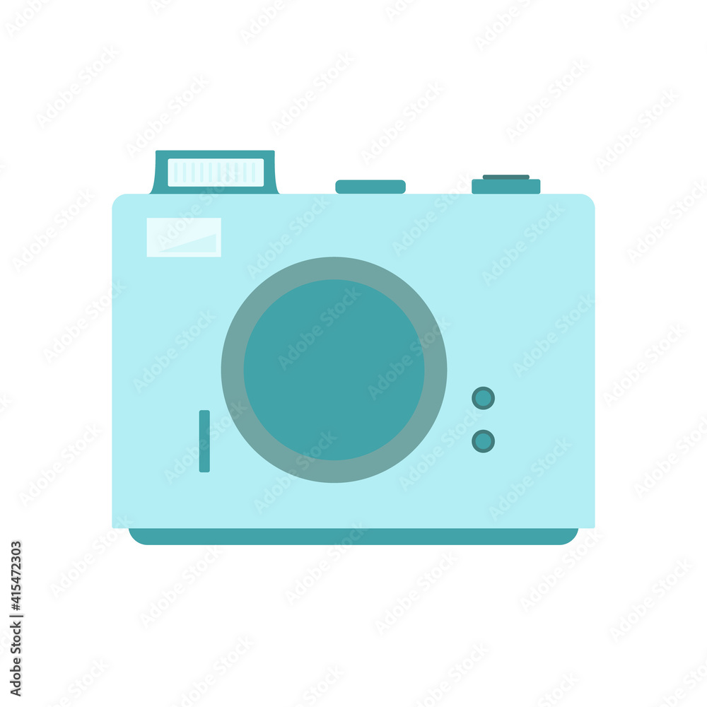 Photo camera simple flat style vector trendy illustration accessory for voyage, travelling, clipart for greeting cards, invitations, summer holiday design Photo camera simple flat style vector trendy illustration accessory for voyage, travelling, clipart for greeting cards, invitations, summer holiday design