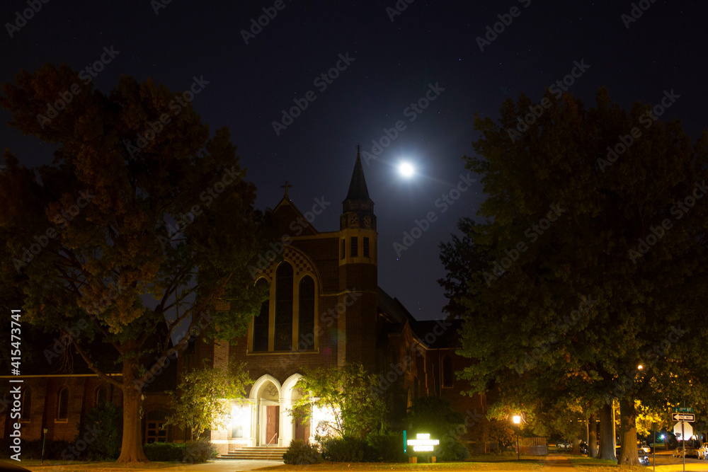church at night