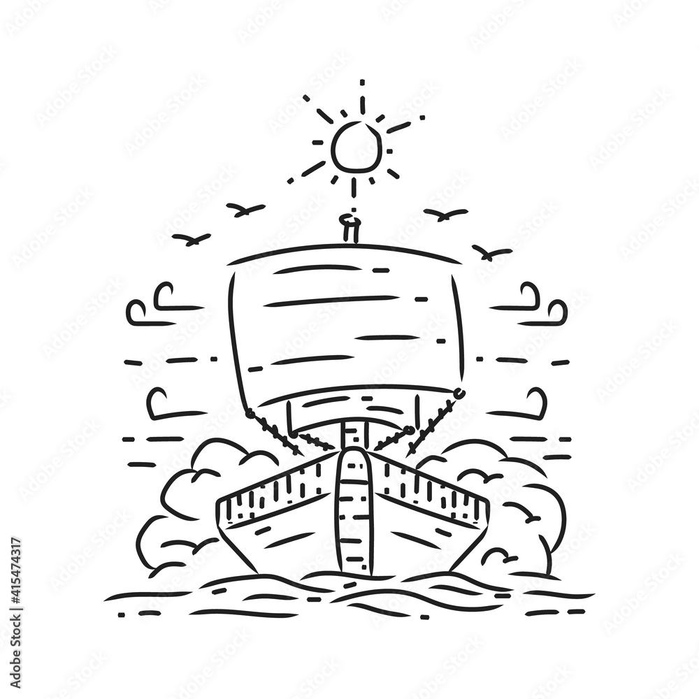Ship in the sea monoline design illustration vector Ship in the sea monoline design illustration vector